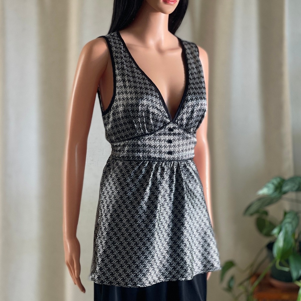 Vintage‎ Y2K Speechless Black White Geometric Empire Waist Babydoll Tunic Top M